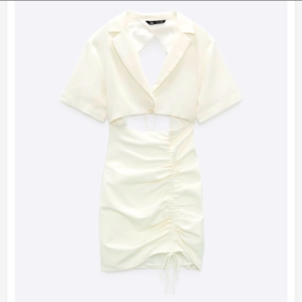 NWT Zara Linen sz M off white cut out mini dress